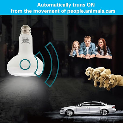 LUXON 9W BR25 Radar Motion Sensor Light Bulbs, Detector Dusk to Dawn 90W Equivalent,Smart Led Lamp Lighting,Indoor Outdoor Auto On/Off E26 Base Soft White 2700K