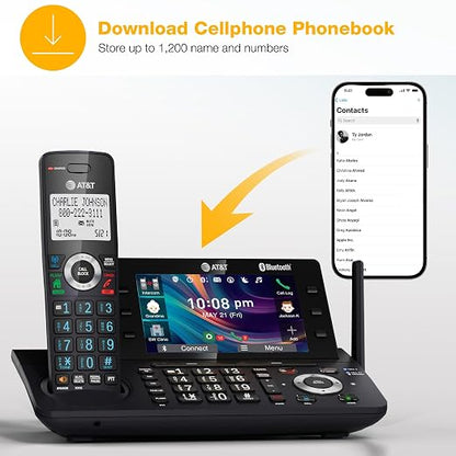 AT&T 4-Handset DECT 6.0 Cordless Home and Business Phone with Answering Machine, 5" Color Display, One-Touch Shortcut, Conference, Intercom, Smart Call Blocker, Bluetooth Connect to Cell: DLP73490