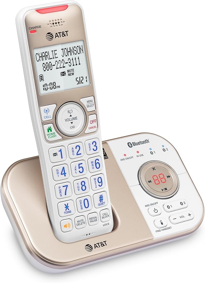 AT&T BL3112 Cordless Home Phone – 1 Handset, Bluetooth to Cell, Smart Robocall Blocker (1,000), Digital Answering, Expandable