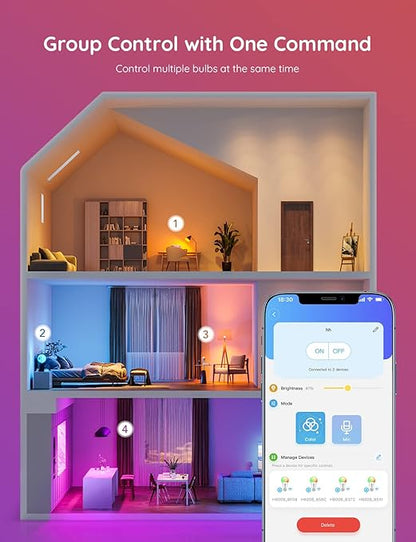 Govee Smart Plug, WiFi Bluetooth Outlets 4 Pack Bundle with Govee Smart Light Bulbs, WiFi Bluetooth Color Changing Light Bulbs Compatible with Alexa and Google Assistant