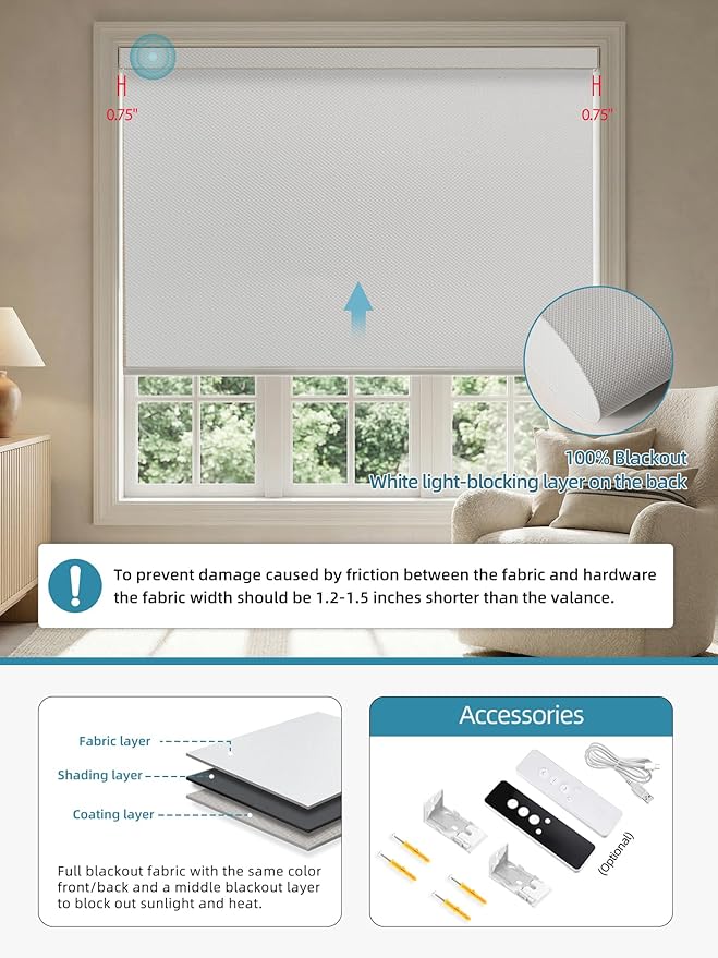SmartWings Motorized Smart Blinds with Remote, Custom Automatic 100% Blackout Roller Shade Compatible with Alexa/Homekit/Google, Electric Smart Blinds for Indoor Windows, Vinyl Pure White