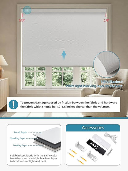 SmartWings Motorized Smart Blinds with Remote, Custom Automatic 100% Blackout Roller Shade Compatible with Alexa/Homekit/Google, Electric Smart Blinds for Indoor Windows, Vinyl Pure White