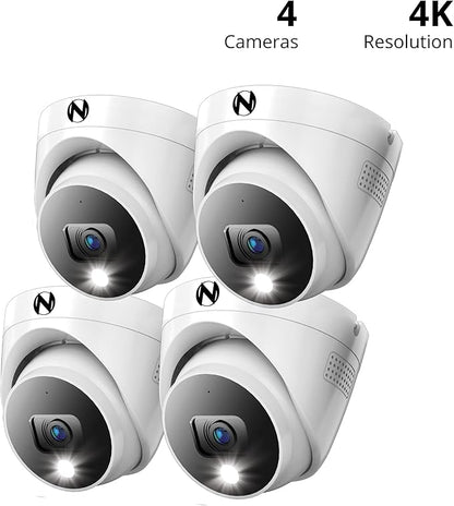 Night Owl Add On Wired 4K HD Indoor/Outdoor Deterrence Dome Cameras with 2-Way Audio (4 Pack)