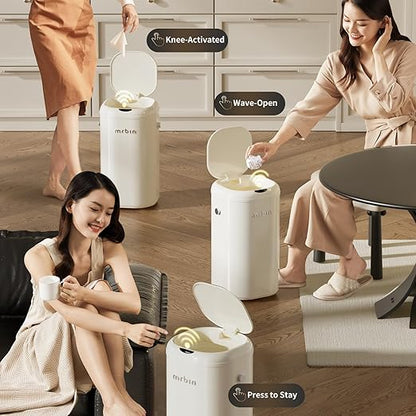 MRBIN Metal Automatic Tall Kitchen Trash Can with Lid, 18L / 4.8gal Slim Motion Sensor Waste Basket, Touchless Electric Garbage Bin for Office and Bathroom, Cream White