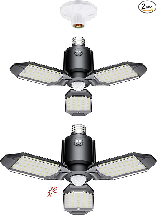 Motion Sensor Garage Light, 80W Garage Lights Ceiling Led Motion Activated,Dusk to Dawn Sensor Lights,Ultra Bright LED Shop Light Bulb,Screw in Shop Lights for Barn,Basement(2Pack)
