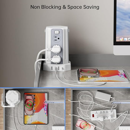 Power Strip Surge Protector, 10 Ft Extension Cord with 12 AC Multiple Outlets 4 USB (1 USB C), SMALLRT Power Tower Desktop Charging Station