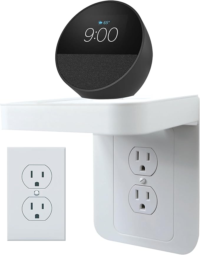Outlet Shelf Holder Fit for Duplex Receptacle, Bathroom Decor,Cable Management,A Space Saving Solution, Homepod Mini Google Home/Echo/Smart Speakers/Electric Toothbrush/Cell Phone (Standard)
