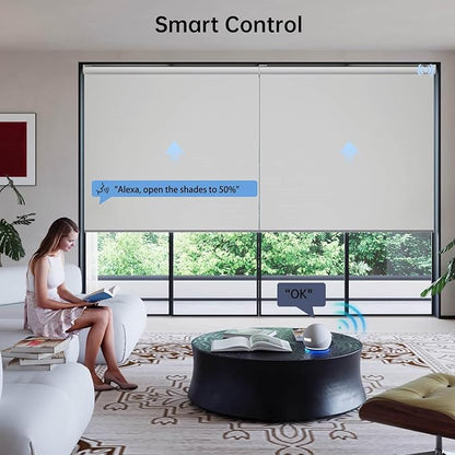 Motorized Coupled Shades, Blackout Smart Blinds for Large Windows Automatic Blinds Compatible with Alexa, Motorized Roller Shades Customized for Bedroom Home Office(Blackout-Light Grey)