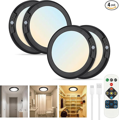Black Wireless Rechargeable Ceiling Light - Battery Operated Led Lights for Bedroom with Remote, Motion Sensor Night Light Indoor Hallway, Living Room, Bathroom, Home & Kitchen Decor Lighting (4)