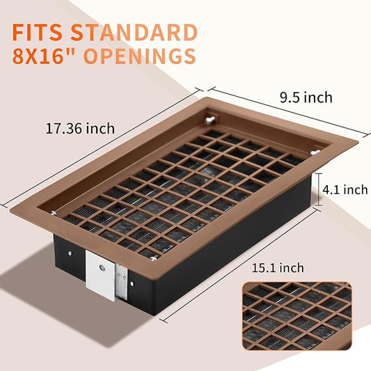 Crawl Space Foundation Vent Cover Automatic 8x16 Inch, Brown 6 Pack | Auto Open/Close at 40°F-70°F, Freeze Protection & Energy Saving, DIY Replacement for House, Mobile Home & Skirting, Plastic