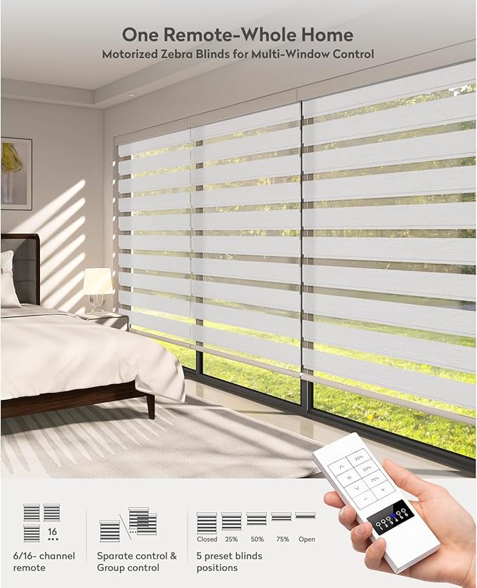 ACMEART Motorized Zebra Blinds,Smart APP & Remote Control Light Filtering Zebra Shades,Compatible with Alexa,Custom Size Electric Window Blinds for Home Office (Luxury Pure White)