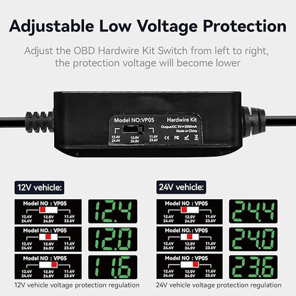 REDTIGER Dash Cam OBD Hardwire Kit Power Cable Type USB C Port,10FT 12V-24V to 5V,for Dash Camera, Low Voltage Protection
