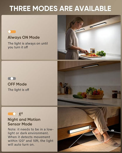 MCGOR 10inch Under Cabinet Lighting, Wireless Motion Sensor Light, 3 Pack