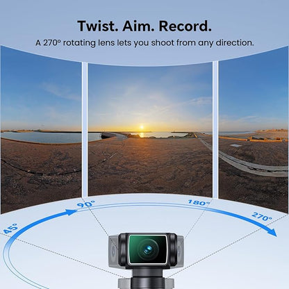 BOBLOV 5K Body Camera with Microphone, W5 Vlogging Camera, 5K/15FPS and 4K/60FPS with 270° Rotating Lens, External Mic Support, Clip/Strap Options, EIS Stabilization for Meeting, and Daily Use (64GB)