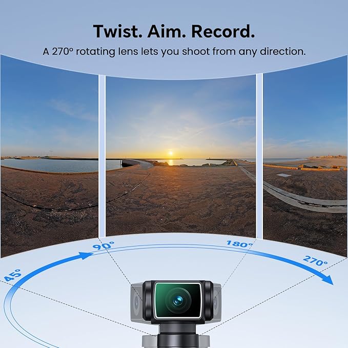 BOBLOV 5K Body Camera with Microphone, W5 Vlogging Camera, 5K/15FPS and 4K/60FPS with 270° Rotating Lens, External Mic Support, Clip/Strap Options, EIS Stabilization for Meeting, and Daily Use (128GB)