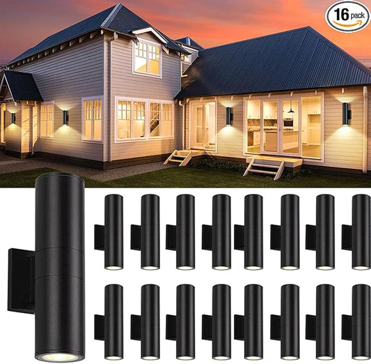 16Pack 14inch Outdoor Wall Light Fixtures, 14W Exterior Waterproof Modern Matte Black Wall Lamps with Cylindrical Aluminum Body,Porch Light for Front Door Patio Garden