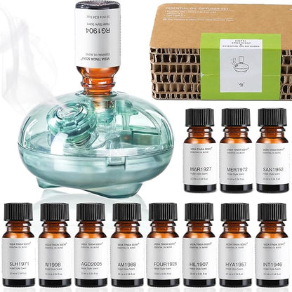 Waterless Diffuser with 12 Pack Hotel Fragrance Oils, Battery Operated Nebulising Diffuser for Home, Luxury Essential Oil Blend Inspired by 5-Star Hotels, Aromatherapy Gift Set