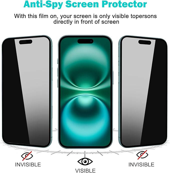 PEHAEL 3+3 Pack for iPhone 16 Privacy Screen Protector with Camera Lens Protector Full Coverage Anti-Spy Tempered Glass Film 9H Hardness Easy Installation Bubble Free [6.1 inch]