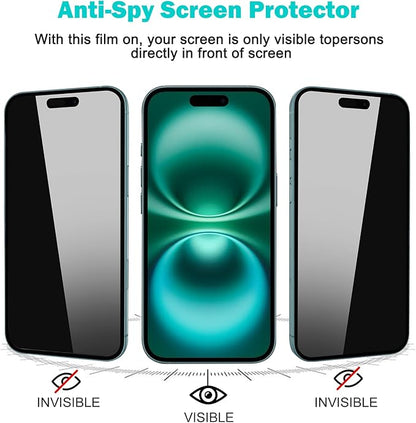 PEHAEL 3+3 Pack for iPhone 16 Privacy Screen Protector with Camera Lens Protector Full Coverage Anti-Spy Tempered Glass Film 9H Hardness Easy Installation Bubble Free [6.1 inch]