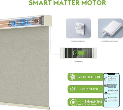 Motorized Blinds with Remote，100% Blackout Smart Blinds Motorized Roller Shades Compatible with Alexa Automatic Blinds for Windows Electric Window Blinds Customized Size Frost White Mist