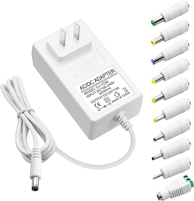 ALITOVE 12 Volt 3A Power Supply DC 12V 36W Universal AC/DC Adapter White 100-240V 50-60Hz Transformer Converter with10 Tips