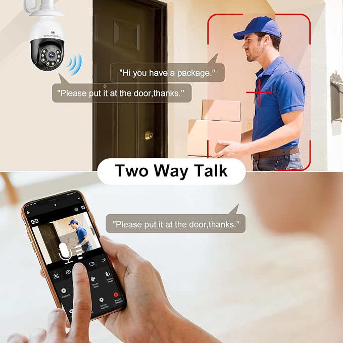 SYMYNELEC Light Bulb Security Camera Outdoor Waterproof, 2.4GHz WiFi