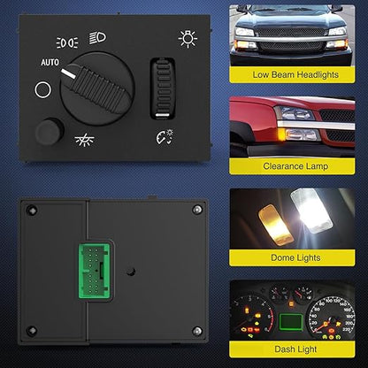 Nilight Headlight Dimmer Switch Compatible with 2003 2004 2005 2006 2007 Chevy Silverado 1500 2500 3500 2003-2006 GMC Sierra 1500 2500 Cadillac Escalade Warm White LED Light