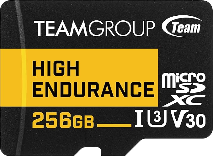 TEAMGROUP HIGH Endurance 256GB Micro SDXC UHS-I U3 V30 4K 100MB/s (Designed for Monitoring) Stable Durable Long Lasting Flash Memory Card, Support 4K & Full HD Video Recording TTUSDX256GIV3002