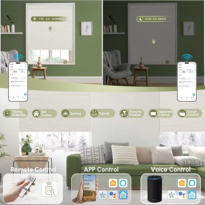FineTell Motorized Blinds with Remote, 100% Blackout Roller Shades Compatible with Alexa,Apple Homekit,Google Home APP and Voice Control, Customized Electric Blinds (100% Blackout Elegant Cream)