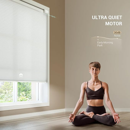 No Drill Motorized Cellular Shades, Cordless Light Filtering Honeycomb Blinds for Windows, Smart Automatic Blinds Compatible with Alexa/Google Home/Smarthings, Gray
