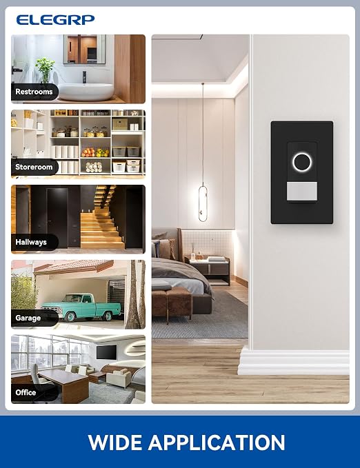 ELEGRP Smart Motion Sensor Switch, 2.4GHz Wi-Fi Single Pole Light Switch Works with Alexa & Google Assistant, APP Remote Control, Neutral Wire Required, UL Certified, No Hub Required (Black, 2 Pack)