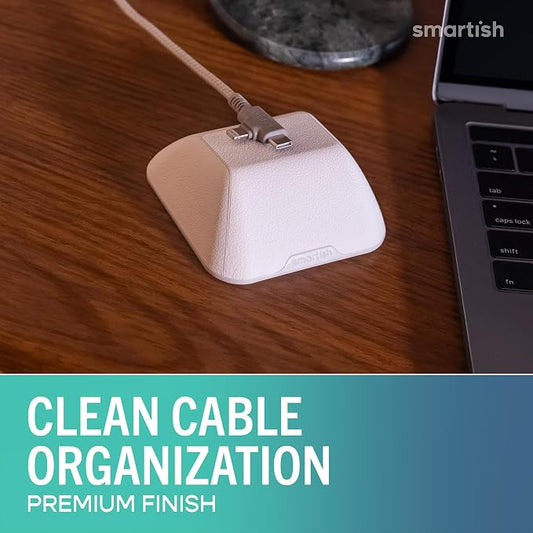 Smartish Magnetic Cord Holder, Cable Wrangler, Nightstand & Desk Organizer | Holds 5 Cords, 2 Cable Clips, Weighted Base, Charger Keeper, Phone Charging Cable Management, Home Office Accessories, White