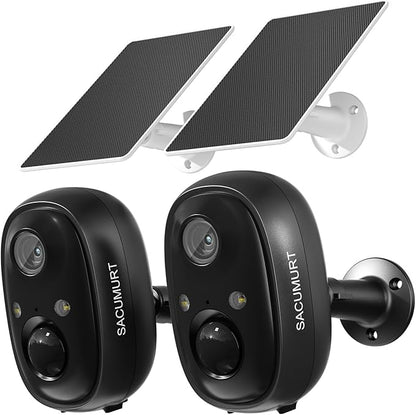 Solar Security Cameras Wireless Outdoor, 2.4G WiFi Camera Outdoor Wireless, Cameras for Home Security with Motion Detection, 2K HD, Works with Alexa, Free Cloud (Need Apply), 2 Packs