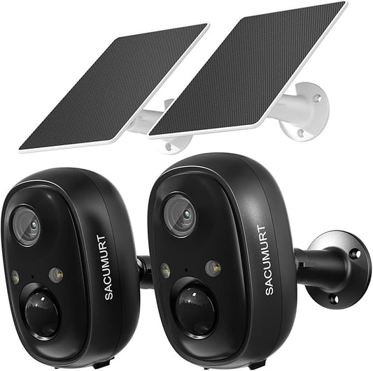 Solar Security Cameras Wireless Outdoor, 2.4G WiFi Camera Outdoor Wireless, Cameras for Home Security with Motion Detection, 2K HD, Works with Alexa, Free Cloud (Need Apply), 2 Packs