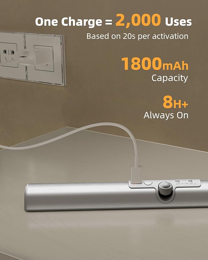 EZVALO 15-inch Motion Sensor Closet Light, 1800mAh Rechargeable Battery-Operated LED Light, Rotatable Sensor, 3 Color Temperatures & Stick-On Light for Closet, Pantry, Stairs