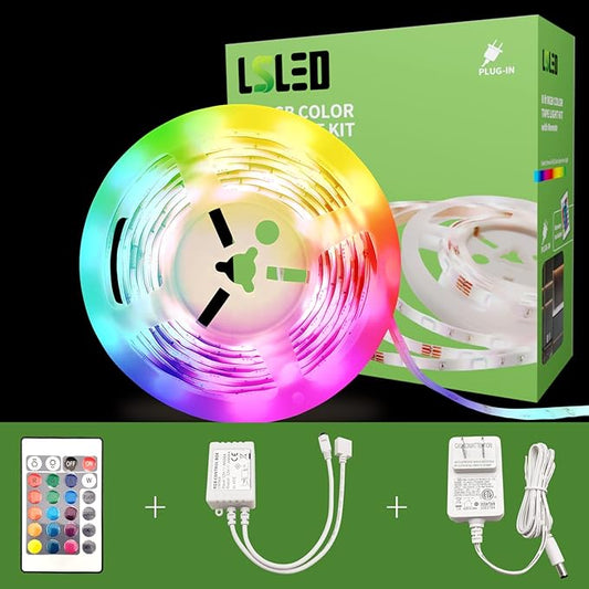 RGB LED Strip Lights for Bedroom, 8ft Color Changing LED Light Strip with Remote Control and PU Coating for Home Decor, Kitchen, Dorm Room, Party, Festival, ETL Listed