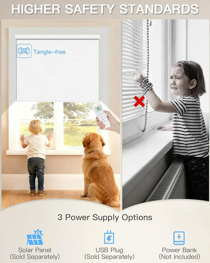 Tokblind Motorized Roller Shade with Remote Control, Blackout Electric Shade for Windows Compatible with Alexa Google via Hub, Rechargeable Smart Window Blind for Home Office (Pure White)