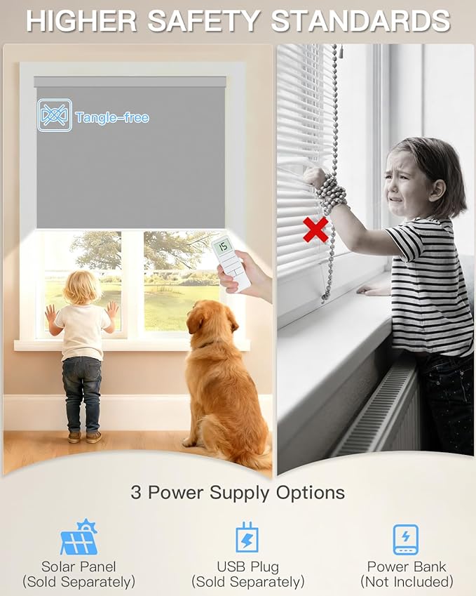 Tokblind Motorized Roller Shade with Remote Control, Blackout Electric Shade for Windows Compatible with Alexa Google via Hub, Rechargeable Smart Window Blind for Home Office (Vinyl Dark Grey)