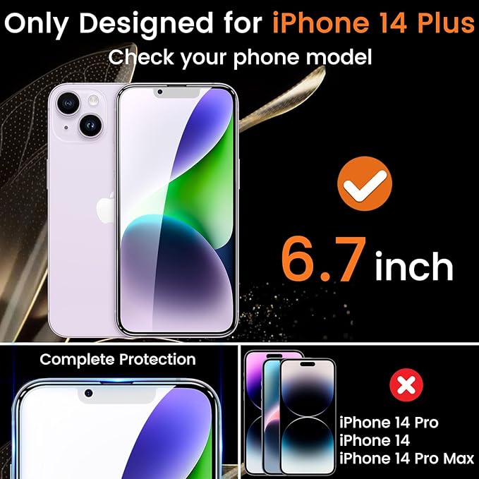 Lesakit 3+3 Pack Privacy Screen Protector for iPhone 14 Plus 6.7-Inch with 3 Pack Camera Lens Protector, Anti Spy Tempered Glass Film 9H Hardness Bubble Free Case Friendly