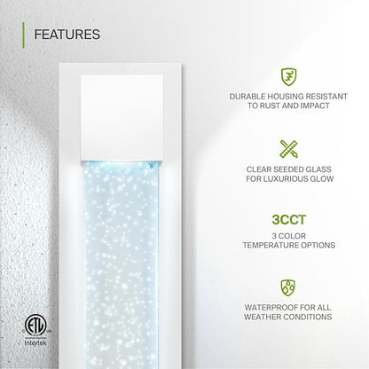 ASD LED 18" Bubble Glass Wall Light Fixture, Outdoor & Indoor Seeded Sconce | 3CCT, Waterproof, Dimmable, ETL Listed | 12W 500LM 3000-5000K 120V | Exterior Lantern, Porch Lighting | White, 2 Pack
