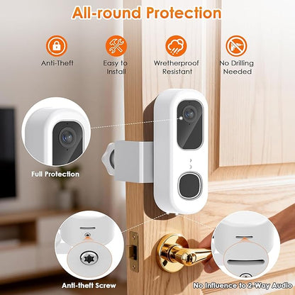 Anti-Theft Doorbell Mount for Arlo Video Doorbell 2K (2nd Gen), Arlo Camera Mount Easy No-Drill Mounting Bracket, Weatherproof Protection for Arlo Doorbell Camera, Ideal for Homes Apartments Rentals