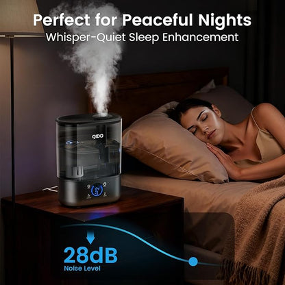 COMHOMA Top Fill Humidifiers for Bedroom, 5L Tank for Large Room, Easy to Fill & Clean, 28dB Quiet Cool Mist Air Humidifier for Home Baby Nursery & Plants, Touch/APP/7-color Nightlight, 36H, Black