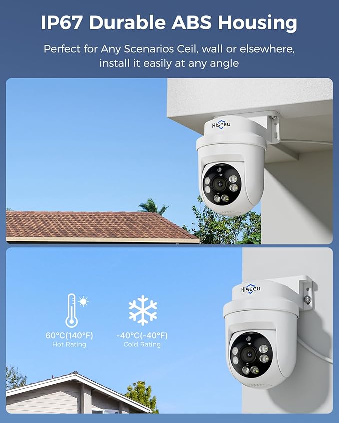Hiseeu 3K PTZ Wired Security Camera System Outdoor with Color Night Vision,Audio,8 x 5MP IP67 CCTV Cameras,5MP DVR 8CH,3TB HDD,360°Coverage,Person/Vehicle Detection,Alarm Spotlight,24/7 Recording