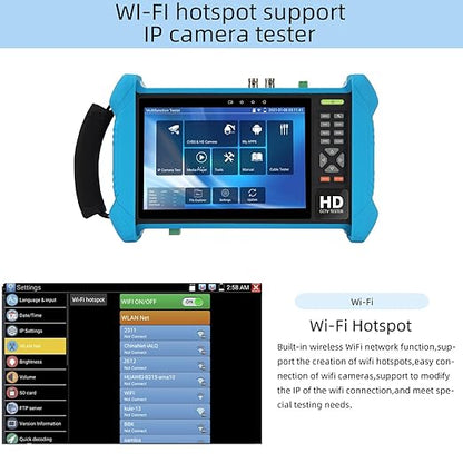 Koolertron 7" IPS Touch Screen 4K H.265 IP Camera Tester - POE/WiFi, CVBS Analog Tester, HDMI Output, RJ45 TDR, 8GB TF Card, Dual Window Test, Firmware Upgrade