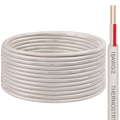 XRDS -RF 18AWG 2 Conductor Thermostat Wire 30FT, Solid Copper, 18 Gauge 2 Wire for Thermostat, HVAC, Heating and Cooling, White Jacket (20FT / 25FT / 30FT / 50FT / 75FT / 100FT)