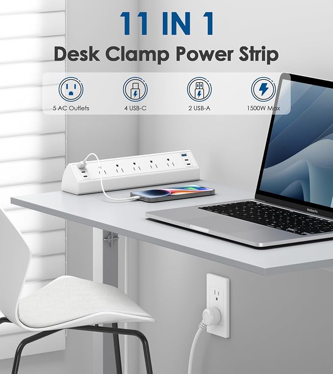 Jgstkcity Desk Clamp Power Strip USB C,Table Surge Protector (Pack of 15)