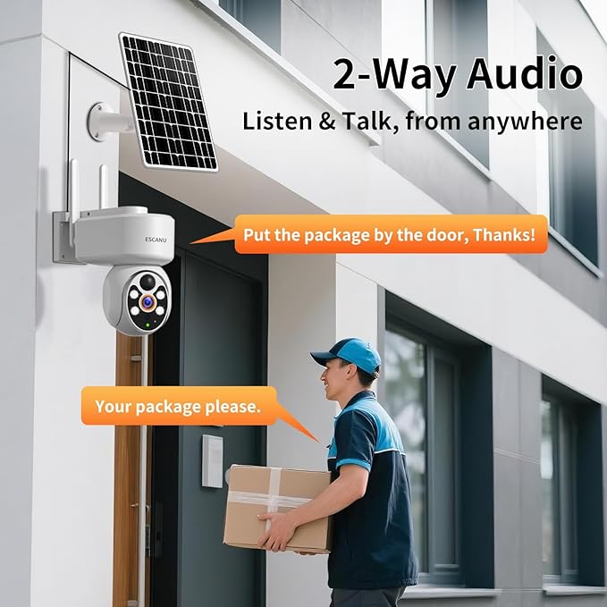 ESCANU Wireless Home Security Cameras,Solar Power PTZ Outdoor Cameras,Motion Detection,Night Vision,Water-Proof,2-Way Audio,No Subscription Fee,Cloud/SD Card Storage