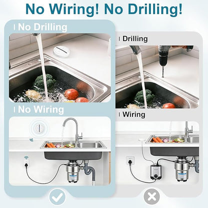 Greencycle Garbage Disposal Wireless Switch Kit,On/Off Switch with Remote Magnetic Base,Air Switch Replacement with No Wiring,No Drilling On Sink Top,500FT RF Range,15A/1500W for Household Appliances