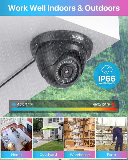 ZOSI 5MP Lite Home Security Camera System,8CH H.265+ CCTV DVR,8pcs 1080P 1920TVL Weatherproof Surveillance Cameras,80ft Night Vision,Motion Alert,Remote Access for 24/7 Recording.