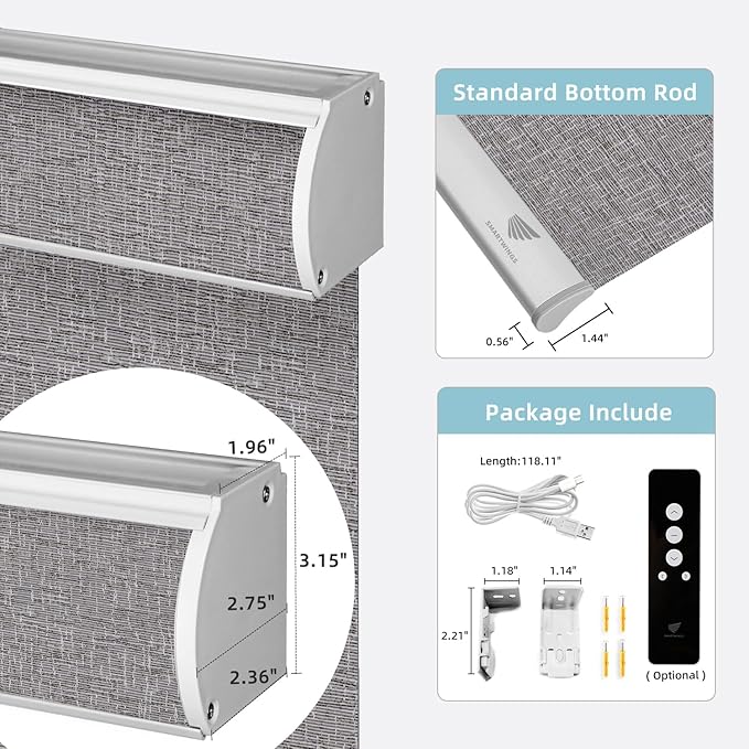 SmartWings Motorized Smart Blinds for Windows in Light Filtering, Electric Remote Roller Shades Compatible with Alexa/Google Home/Homekit, Custom Up to 110”W x 148”H, Safari Translucent Midnight